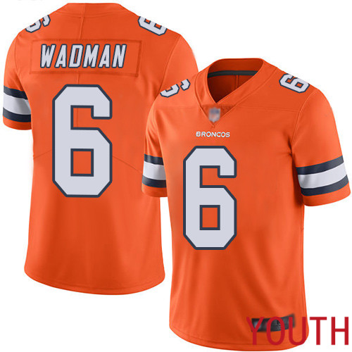 Youth Denver Broncos #6 Colby Wadman Limited Orange Rush Vapor Untouchable Football NFL Jersey
